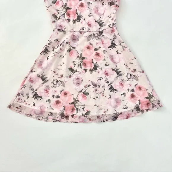 NWOT Pink Floral One Shoulder Ruffle Trim High Waist Flared Mini Dress XS - Picture 10 of 15